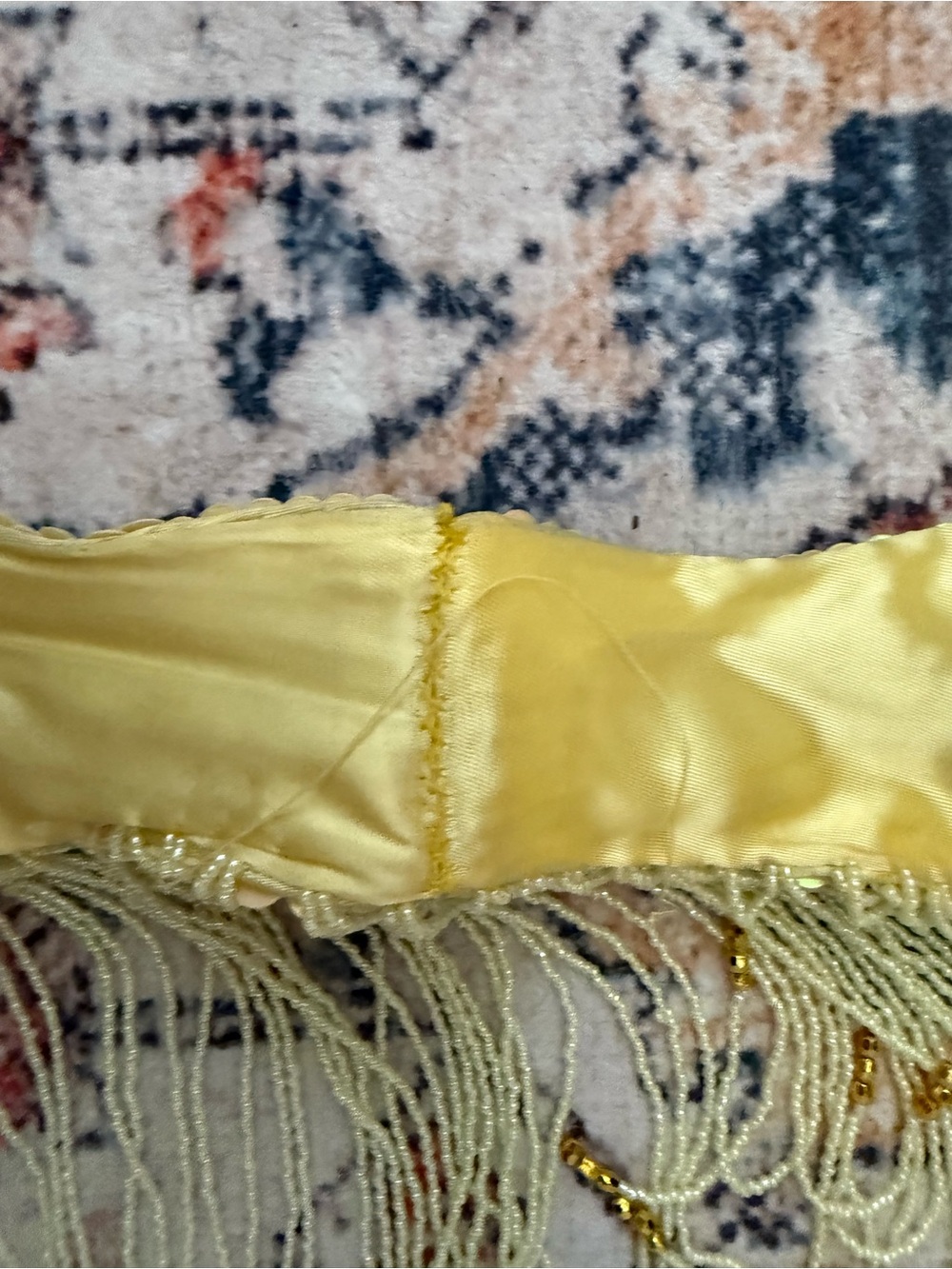 Vintage Beaded Fringe Showgirl Belly Dance Bra Belt Set Gold Sequin Costume - Picture 9 of 11